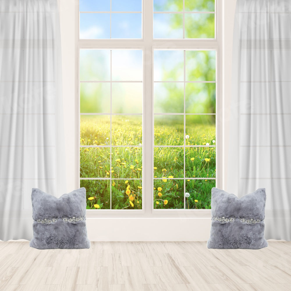 Kate Paysage Printemps Rideau Fenêtre Blanc Plantes vertes Toile de fond pour la photographie - Kate Backdrop FR