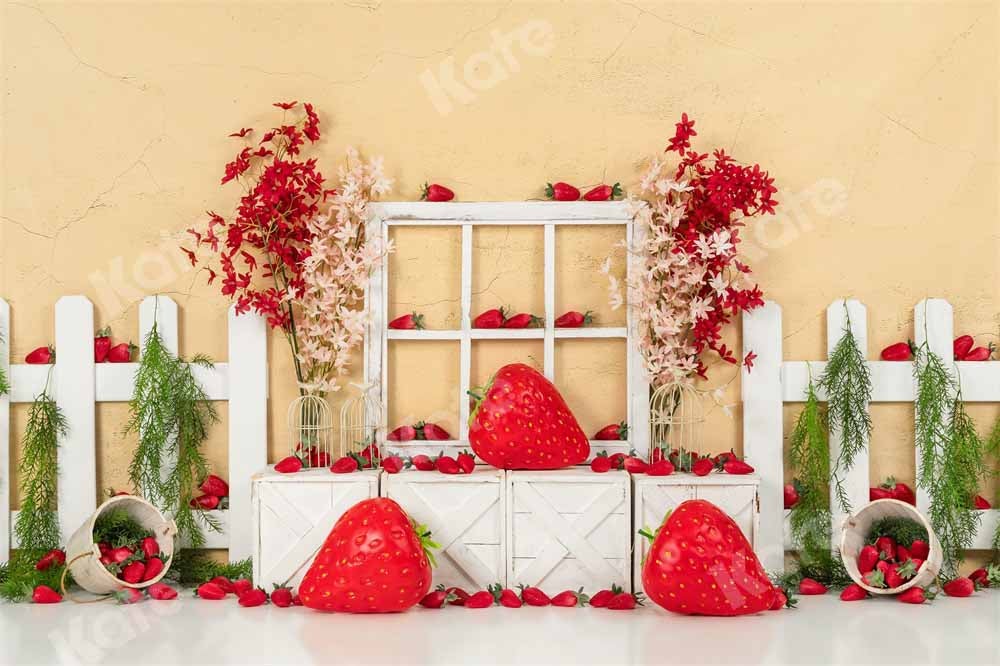 Kate Clôture Fête aux fraises Mur fissuré Jaune Toile de fond conçu par Emetselch - Kate Backdrop FR