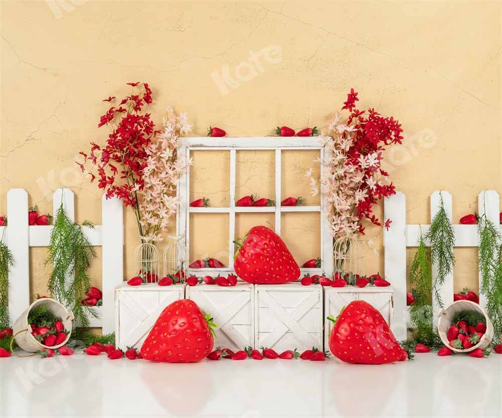 Kate Clôture Fête aux fraises Mur fissuré Jaune Toile de fond conçu par Emetselch - Kate Backdrop FR