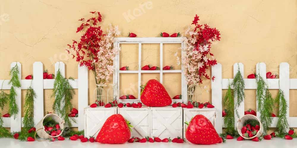 Kate Clôture Fête aux fraises Mur fissuré Jaune Toile de fond conçu par Emetselch - Kate Backdrop FR