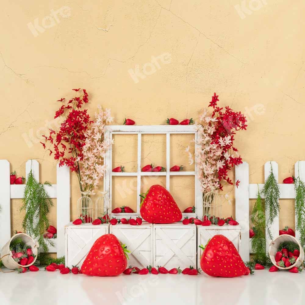 Kate Clôture Fête aux fraises Mur fissuré Jaune Toile de fond conçu par Emetselch - Kate Backdrop FR