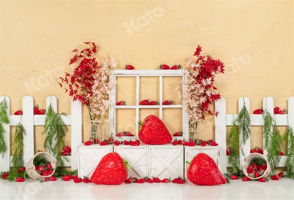 Kate Clôture Fête aux fraises Mur fissuré Jaune Toile de fond conçu par Emetselch - Kate Backdrop FR