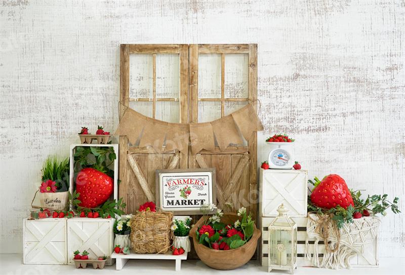 Kate Fraise Été Porte en bois Toile de fond pour la photographie - Kate Backdrop FR
