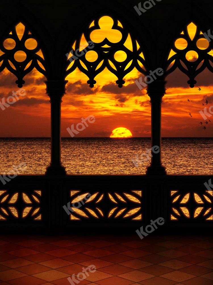 Kate Balcon Coucher du soleil Jaune Mer Toile de fond conçue par Chain Photographie - Kate Backdrop FR