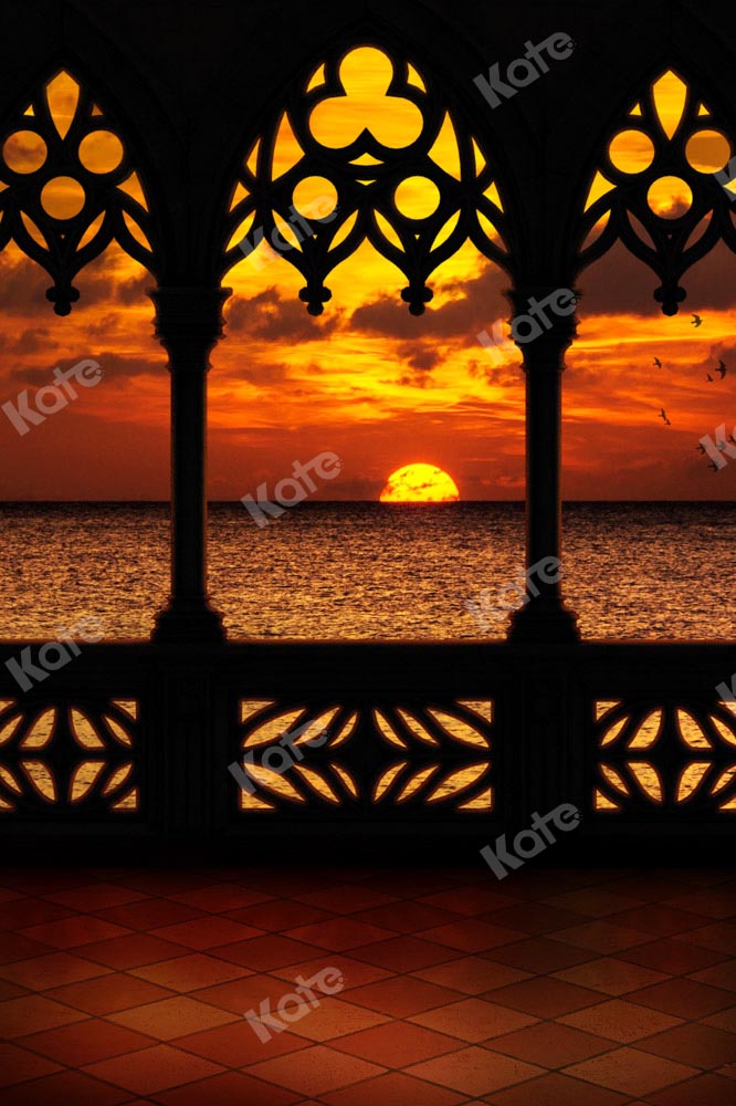 Kate Balcon Coucher du soleil Jaune Mer Toile de fond conçue par Chain Photographie - Kate Backdrop FR