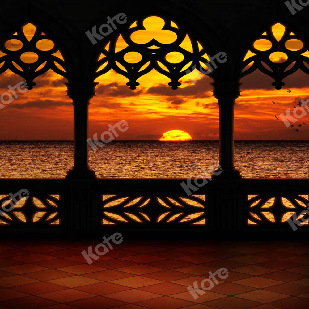 Kate Balcon Coucher du soleil Jaune Mer Toile de fond conçue par Chain Photographie - Kate Backdrop FR