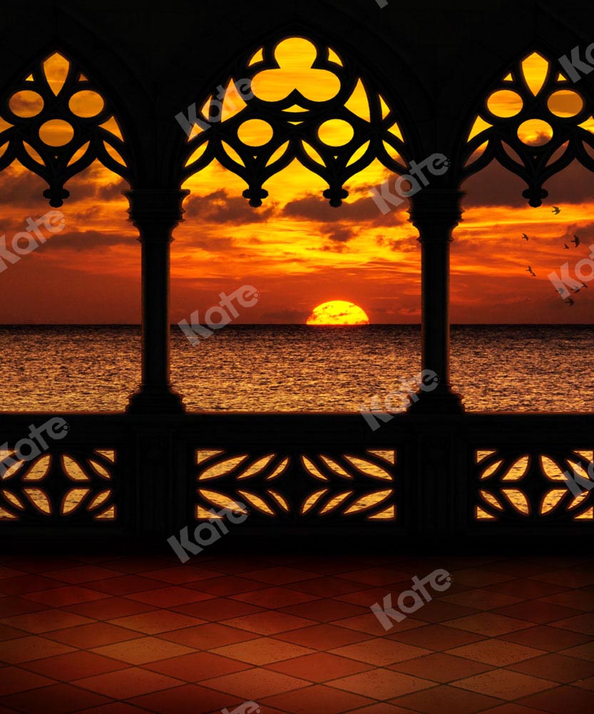 Kate Balcon Coucher du soleil Jaune Mer Toile de fond conçue par Chain Photographie - Kate Backdrop FR