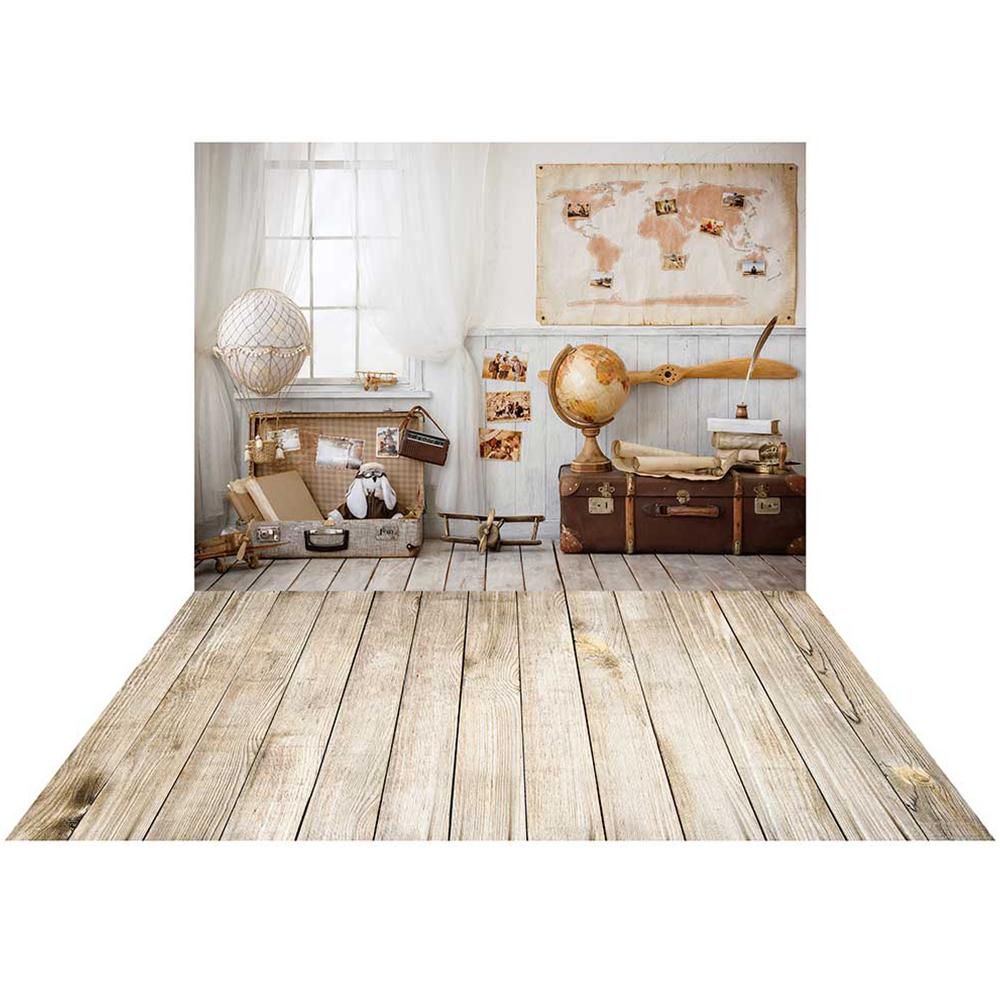 Kate Enfants Voyage Toile de fond+ Bois marron clair Tapis de sol en caoutchouc - Kate Backdrop FR