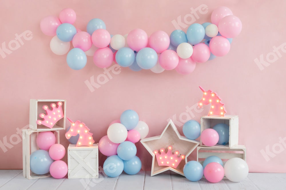 Kate Anniversaire Ballon Licorne Rose Toile de fond Conçue par Emetselch - Kate Backdrop FR