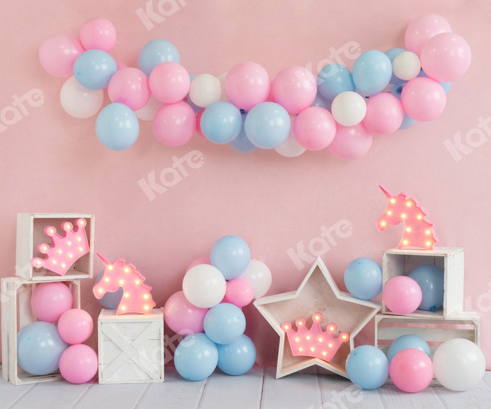 Kate Anniversaire Ballon Licorne Rose Toile de fond Conçue par Emetselch - Kate Backdrop FR