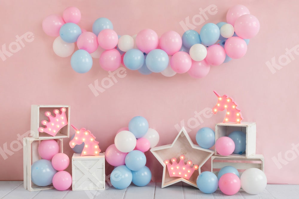 Kate Anniversaire Ballon Licorne Rose Toile de fond Conçue par Emetselch - Kate Backdrop FR