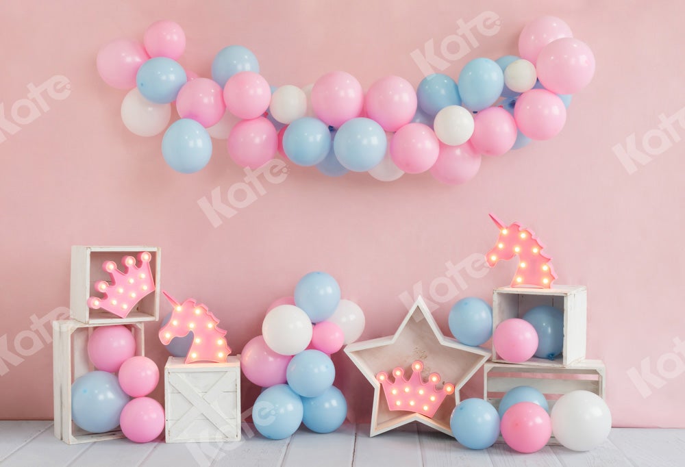 Kate Anniversaire Ballon Licorne Rose Toile de fond Conçue par Emetselch - Kate Backdrop FR