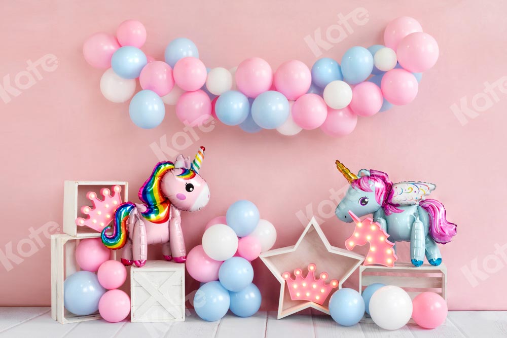 Kate Ballons Anniversaire Rose Licorne Toile de fond conçue par Emetselch - Kate Backdrop FR