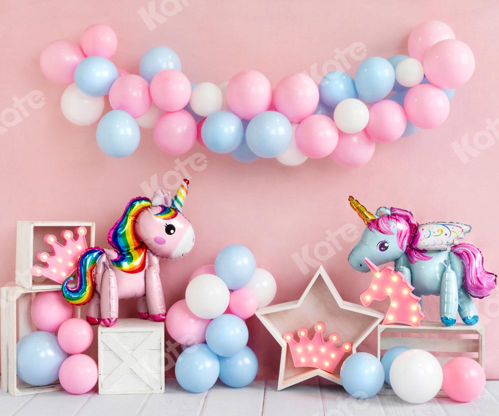 Kate Ballons Anniversaire Rose Licorne Toile de fond conçue par Emetselch - Kate Backdrop FR