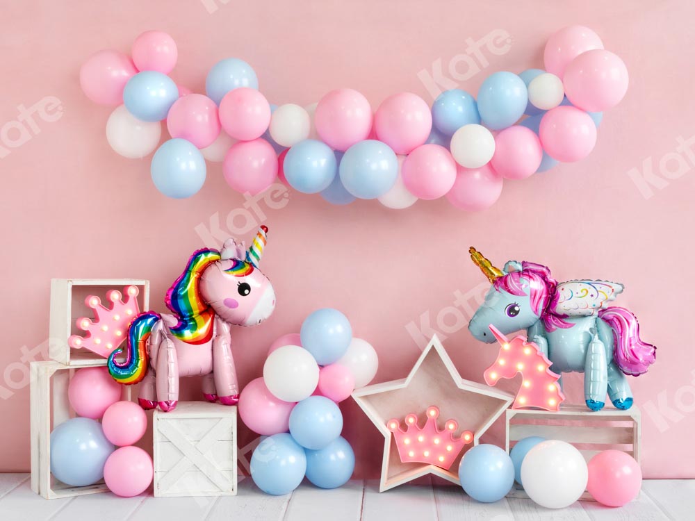 Kate Ballons Anniversaire Rose Licorne Toile de fond conçue par Emetselch - Kate Backdrop FR