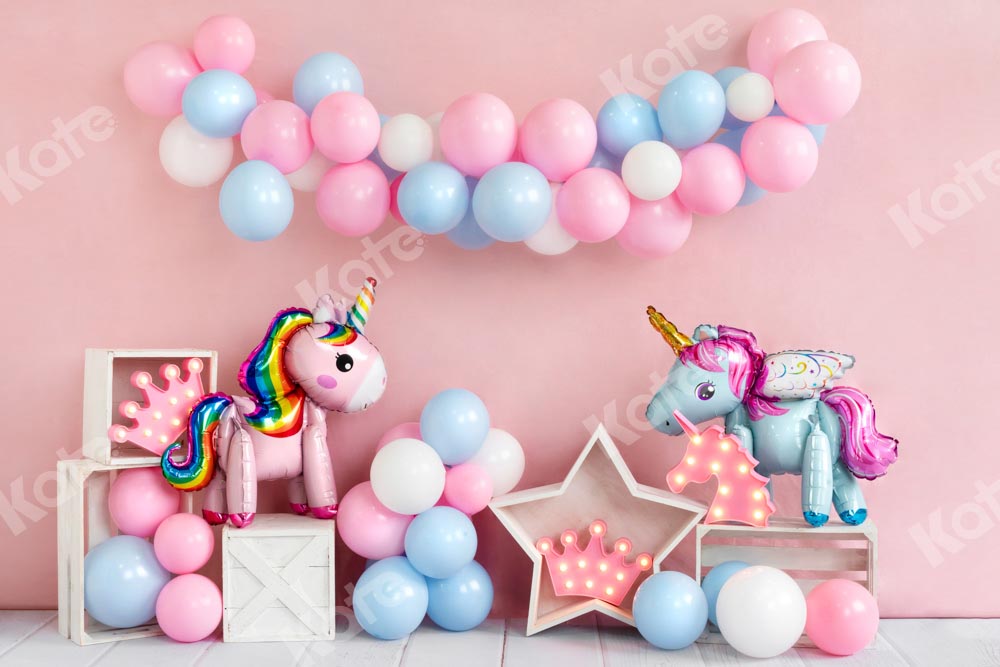 Kate Ballons Anniversaire Rose Licorne Toile de fond conçue par Emetselch - Kate Backdrop FR