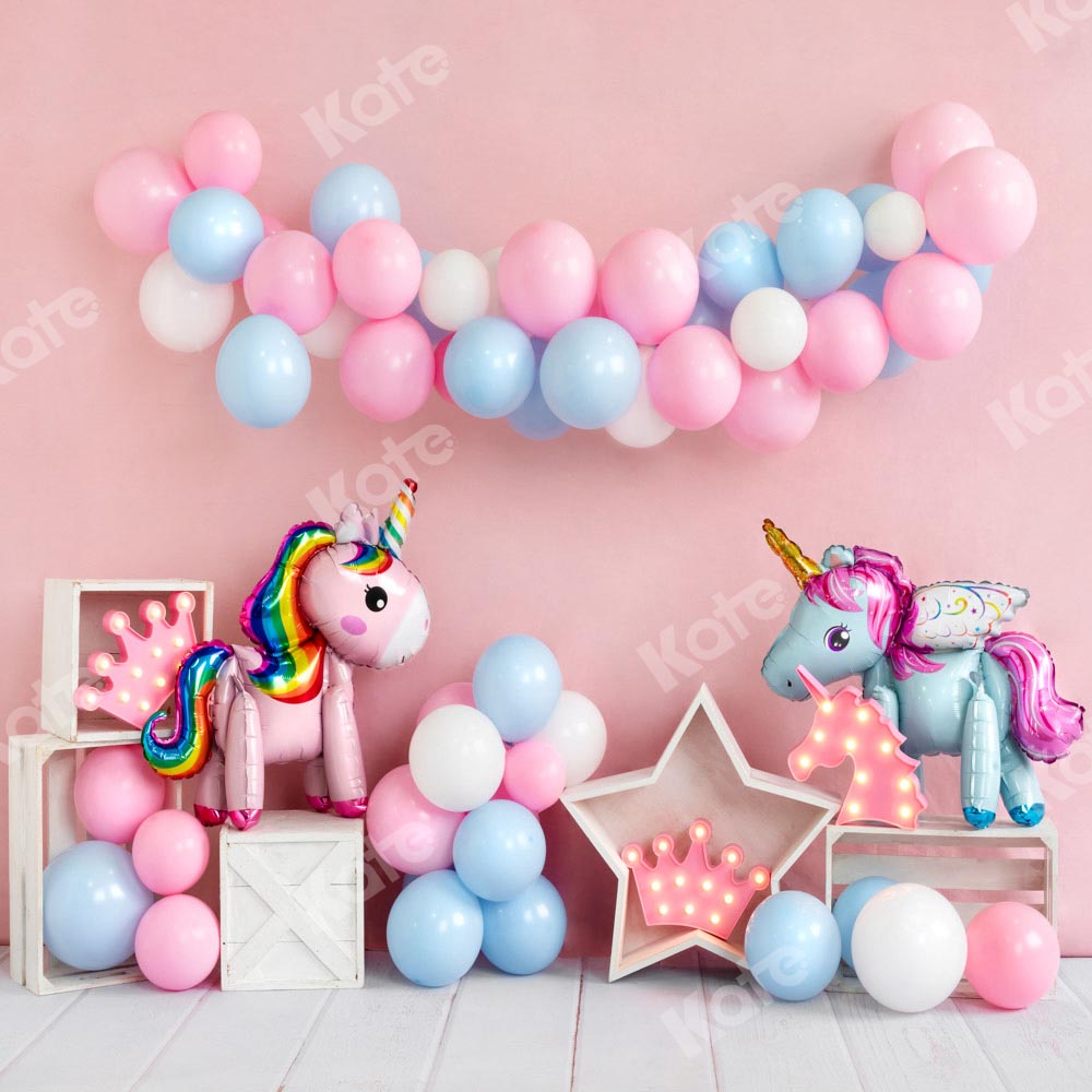 Kate Ballons Anniversaire Rose Licorne Toile de fond conçue par Emetselch - Kate Backdrop FR