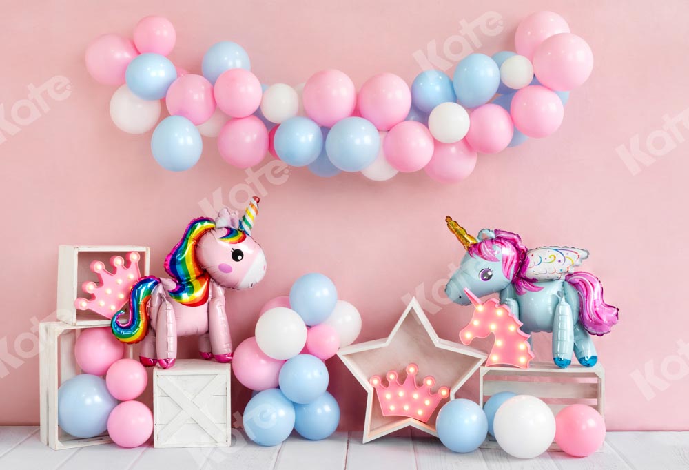 Kate Ballons Anniversaire Rose Licorne Toile de fond conçue par Emetselch - Kate Backdrop FR