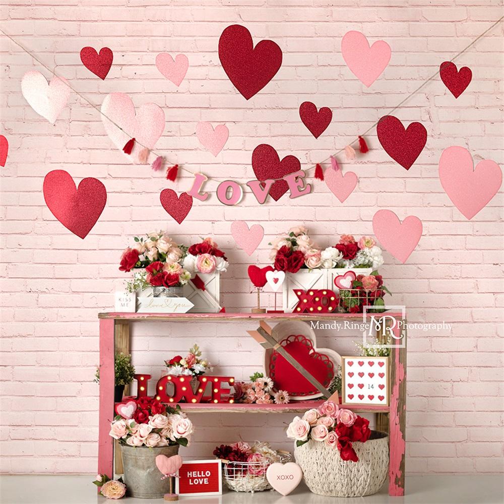 Kate Coeur Amour Saint-Valentin Rose Toile de fond conçu par Mandy Ringe - Kate Backdrop FR