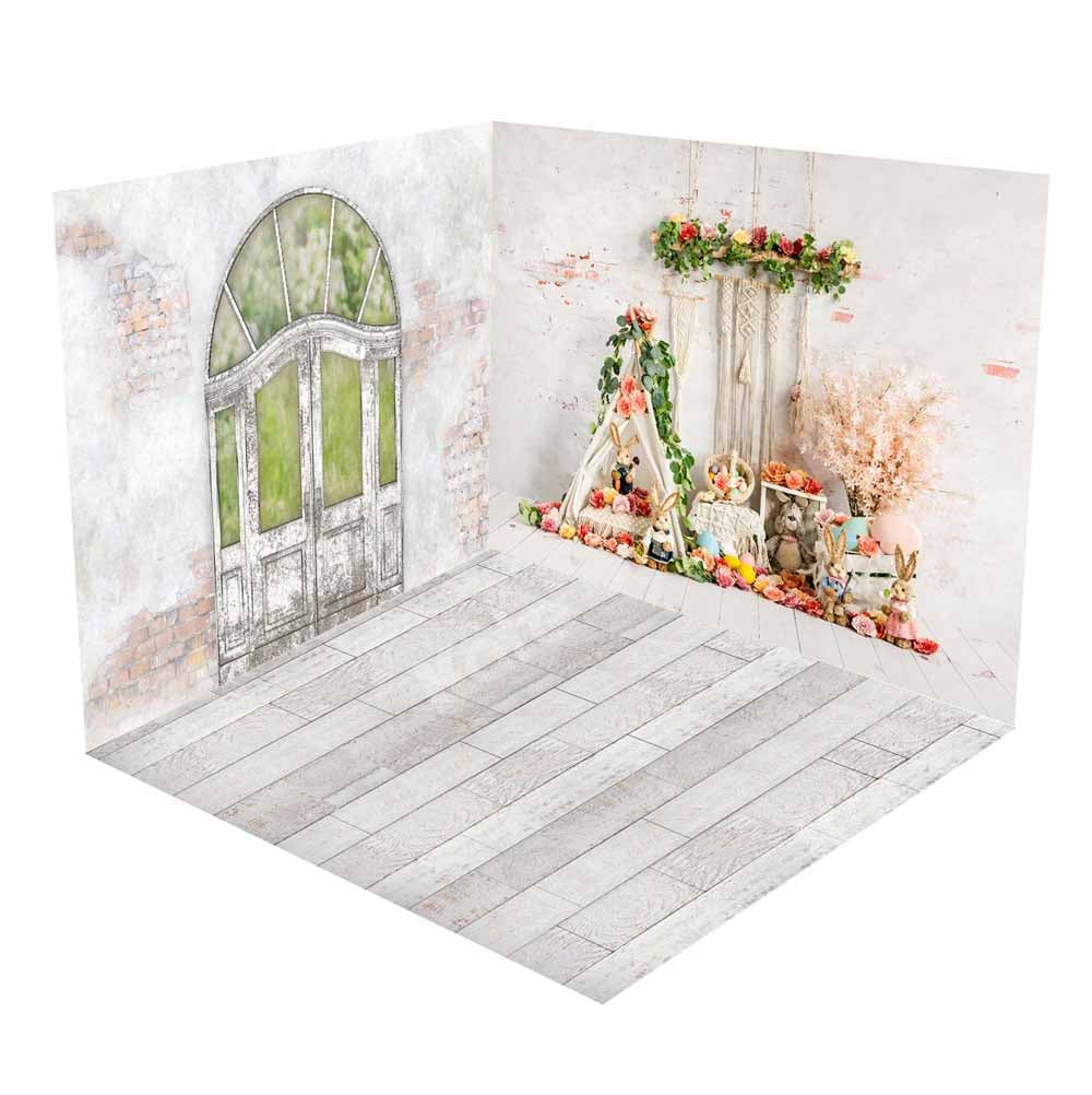 Kate Boho Tente Fleurs Lapin Pâques Vintage Arch Ensemble de chambre (8pix8pi&10pix8pi&8pix10pi) - Kate Backdrop FR