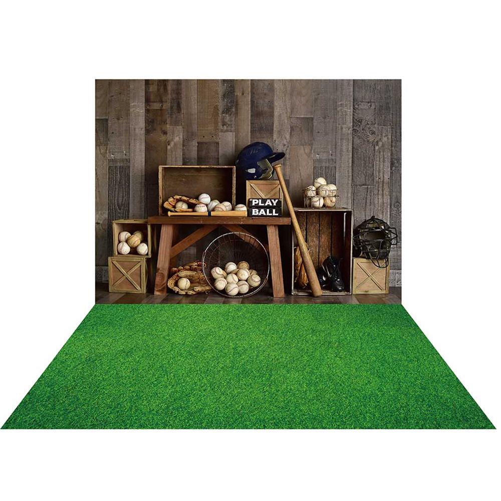 Kate Sport Baseball Toile de fond+Prairie verte Tapis de sol en caoutchouc - Kate Backdrop FR