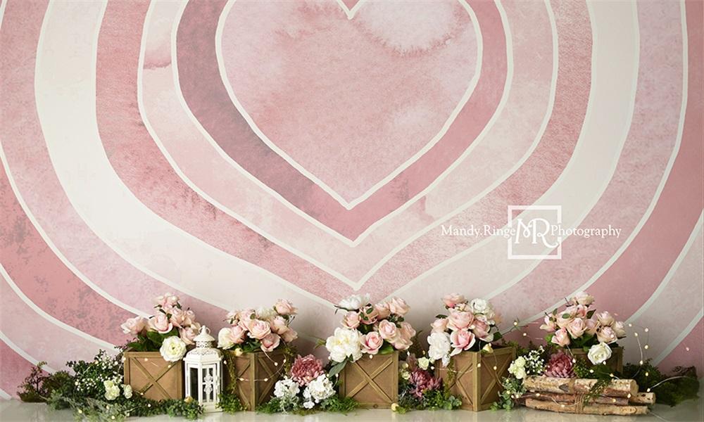 Kate Aquarelle Saint Valentin Coeur Rose Toile de fond conçue par Mandy Ringe - Kate Backdrop FR