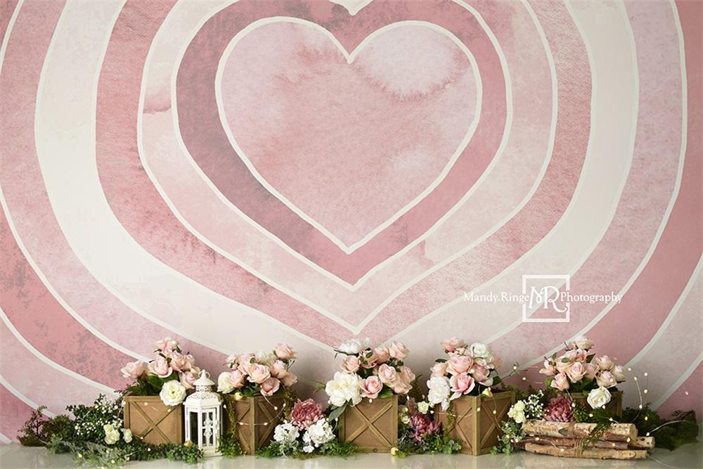 Kate Aquarelle Saint Valentin Coeur Rose Toile de fond conçue par Mandy Ringe - Kate Backdrop FR