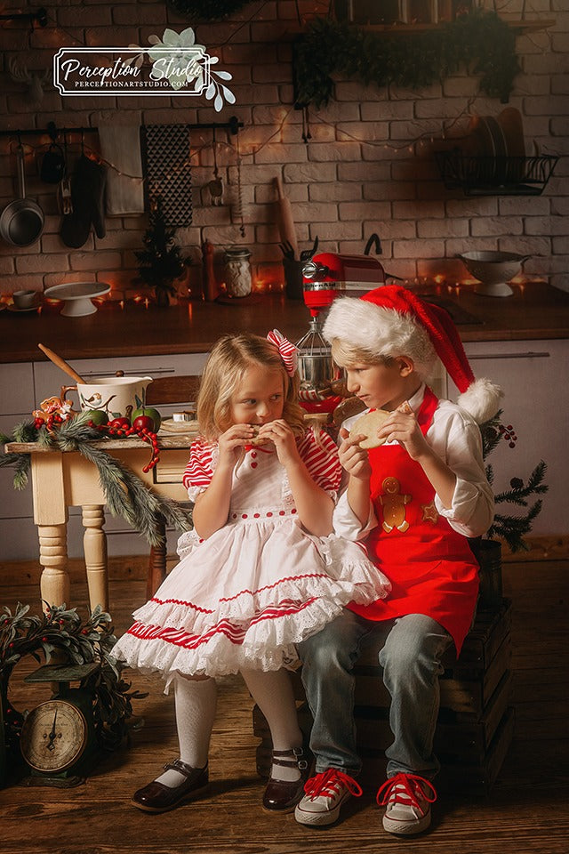 Kate Cuisine Noël Mur de briques Blanc Toile de fond conçue par Jerry_Sina - Kate Backdrop FR