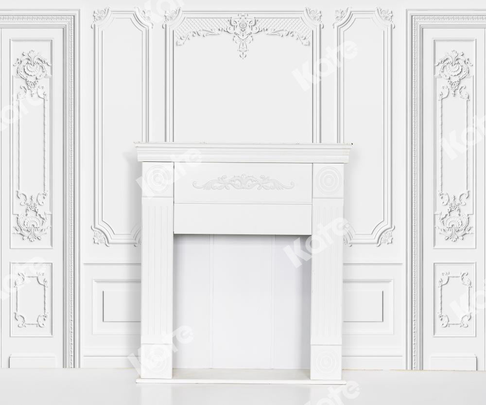 Kate Cheminée intérieure en toile de fond murale sculptée vintage blanche conçue par Uta Mueller Photographie - Kate Backdrop FR