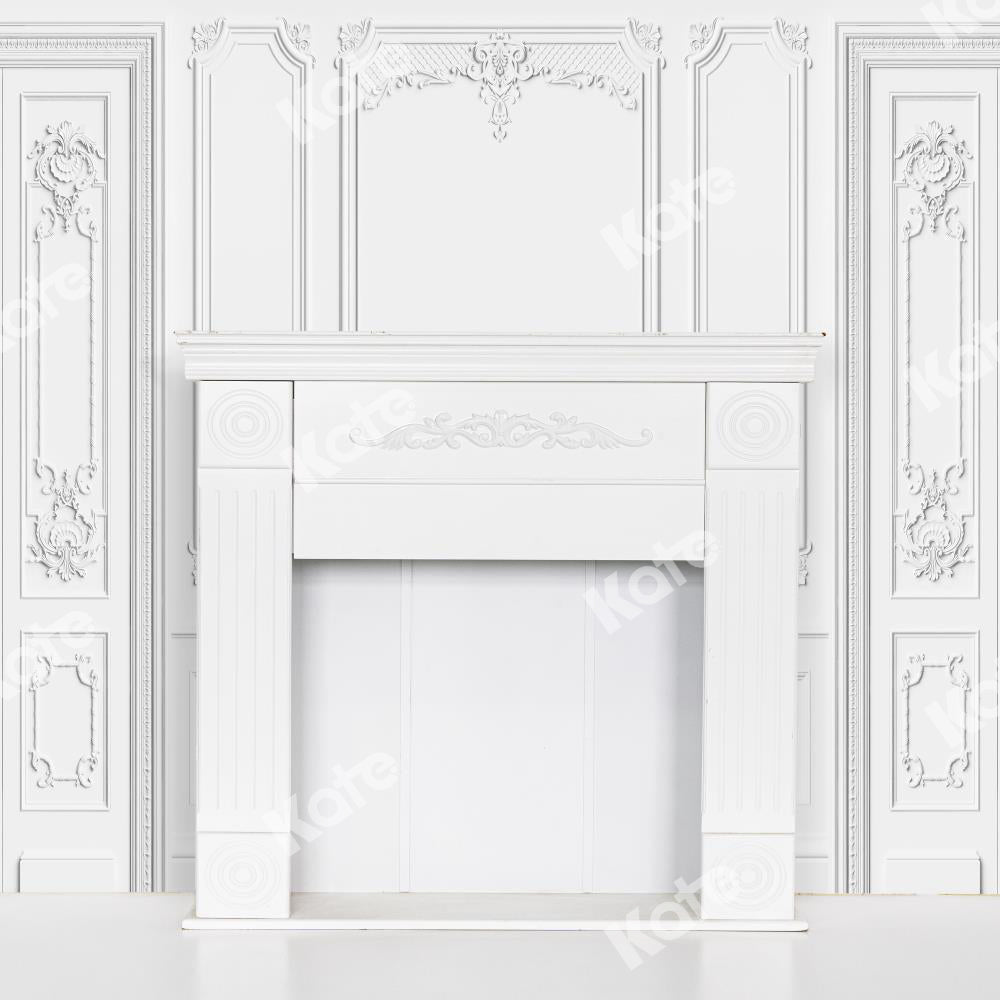 Kate Cheminée intérieure en toile de fond murale sculptée vintage blanche conçue par Uta Mueller Photographie - Kate Backdrop FR