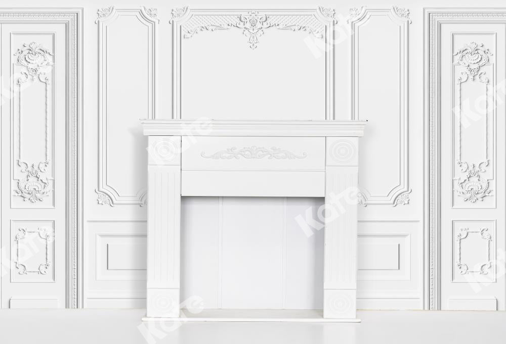 Kate Cheminée intérieure en toile de fond murale sculptée vintage blanche conçue par Uta Mueller Photographie - Kate Backdrop FR