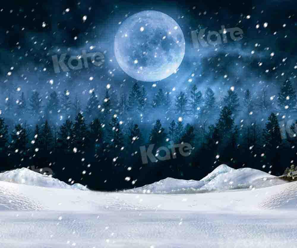 Kate Neige Nuit Hiver Forêt Lune Toile de fond conçue par Chain Photographie - Kate Backdrop FR