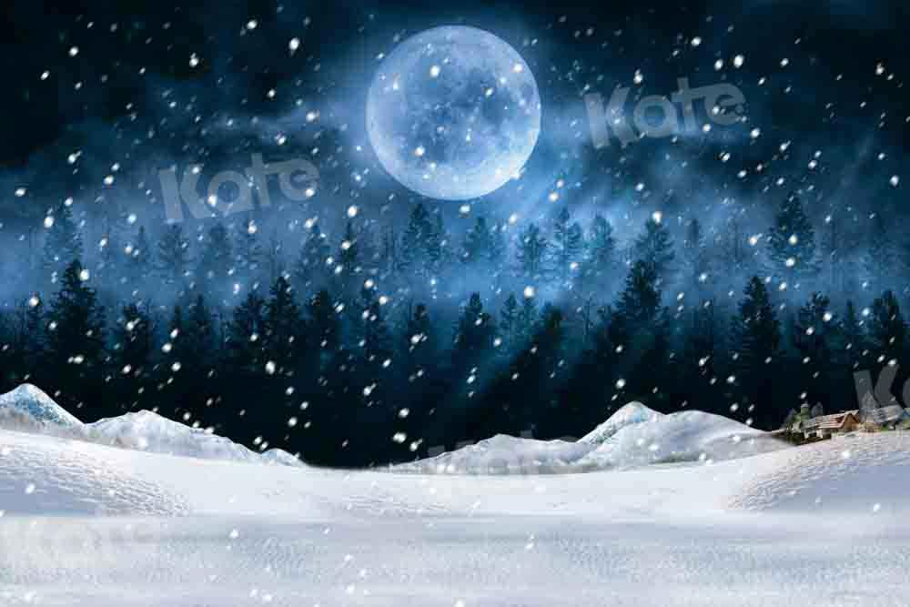 Kate Neige Nuit Hiver Forêt Lune Toile de fond conçue par Chain Photographie - Kate Backdrop FR