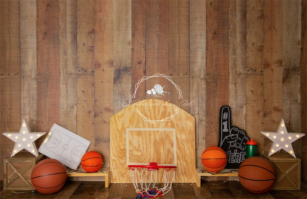 Kate Basket-ball Mur en bois Sport Toile de fond conçue par Jenna Onyia - Kate Backdrop FR