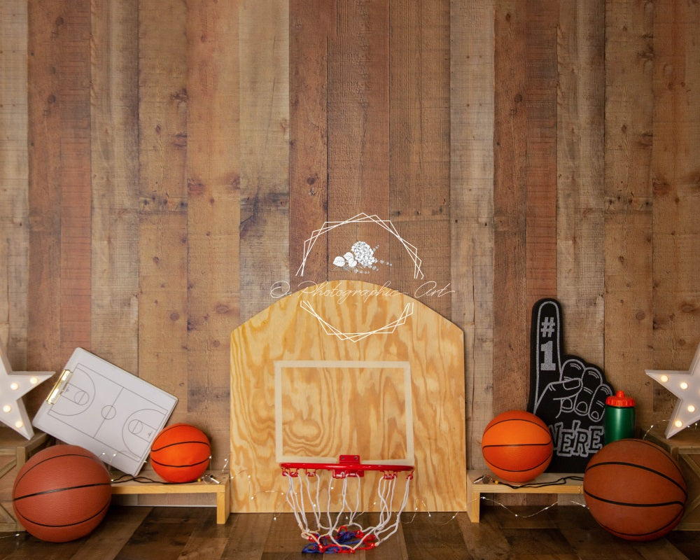 Kate Basket-ball Mur en bois Sport Toile de fond conçue par Jenna Onyia - Kate Backdrop FR