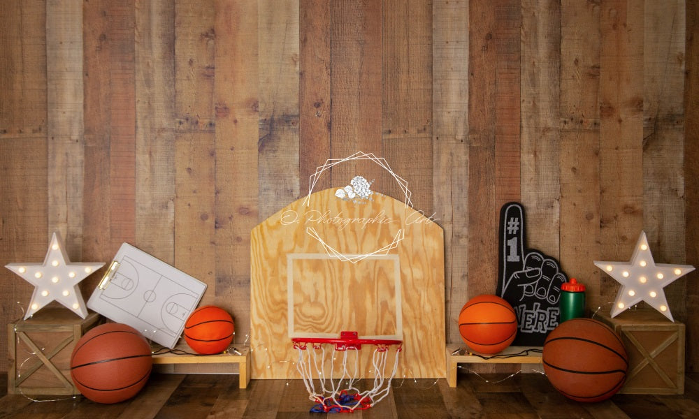 Kate Basket-ball Mur en bois Sport Toile de fond conçue par Jenna Onyia - Kate Backdrop FR