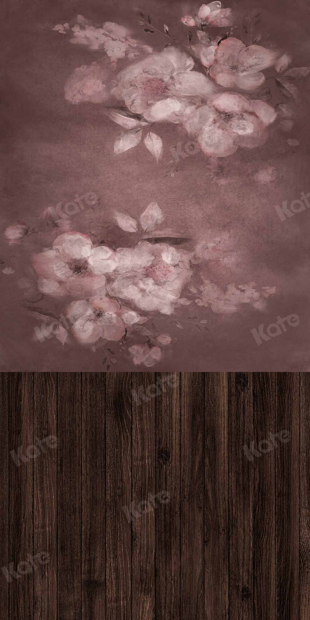 Kate Fleurs abstraites Toile de fond Épissage de planche de bois conçu par Chain Photography - Kate Backdrop FR