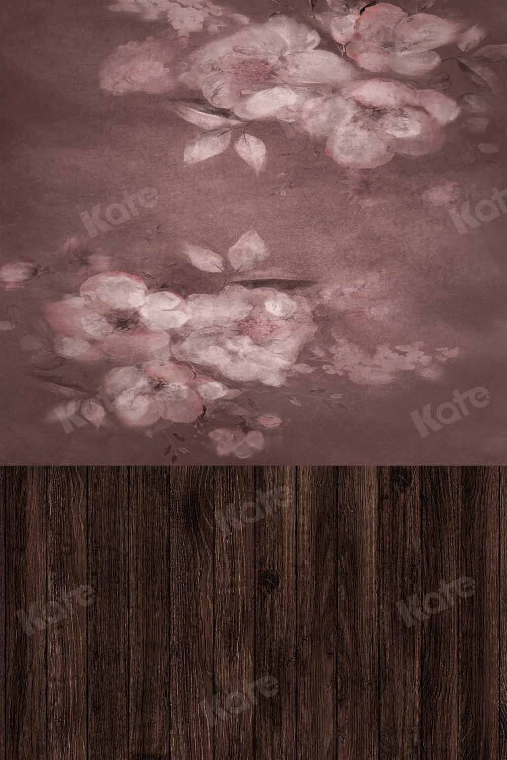 Kate Fleurs abstraites Toile de fond Épissage de planche de bois conçu par Chain Photography - Kate Backdrop FR