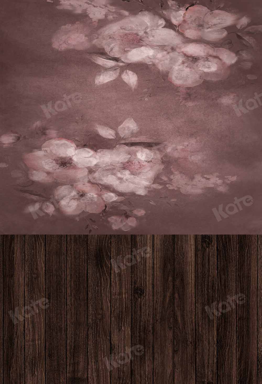 Kate Fleurs abstraites Toile de fond Épissage de planche de bois conçu par Chain Photography - Kate Backdrop FR