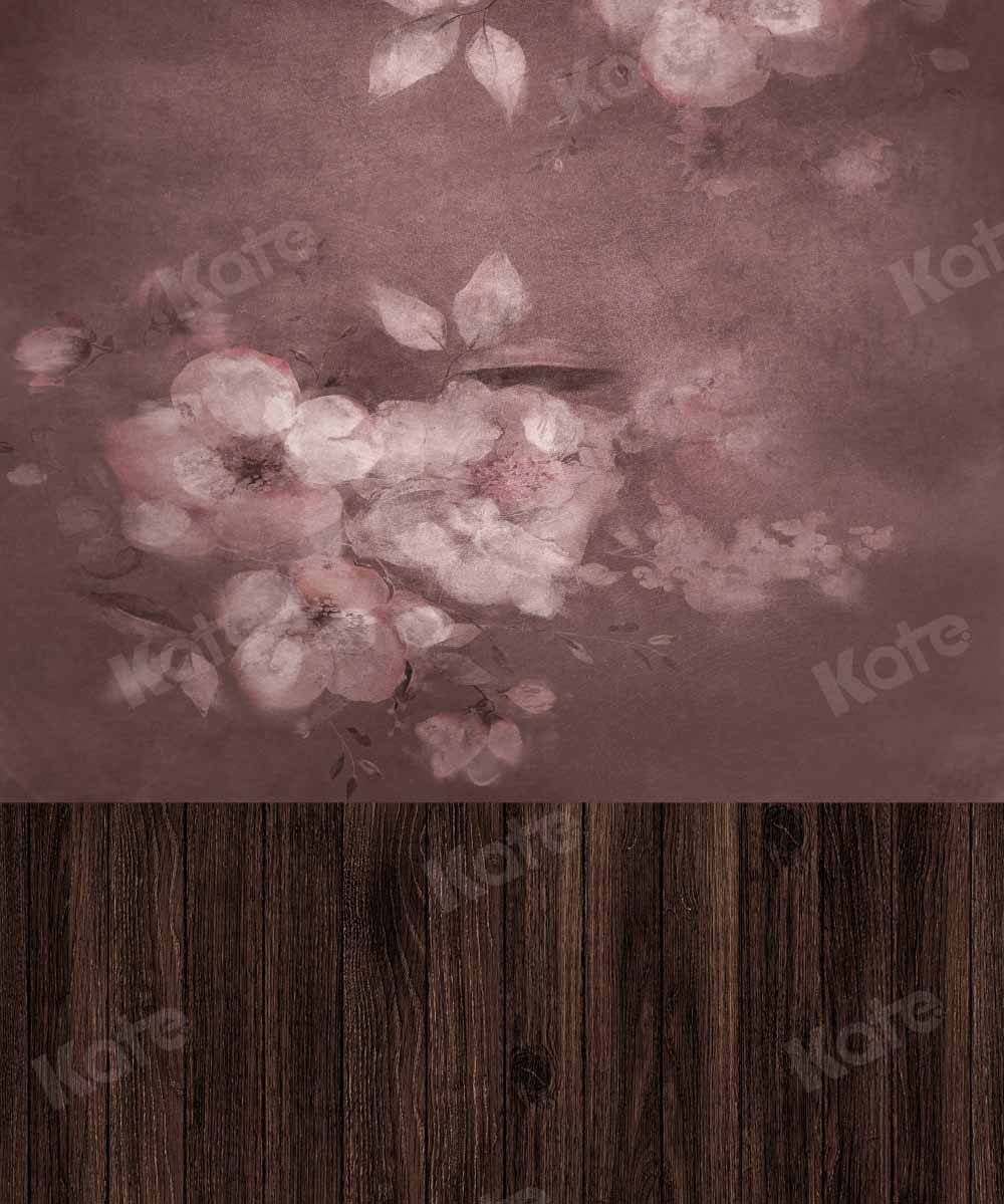 Kate Fleurs abstraites Toile de fond Épissage de planche de bois conçu par Chain Photography - Kate Backdrop FR