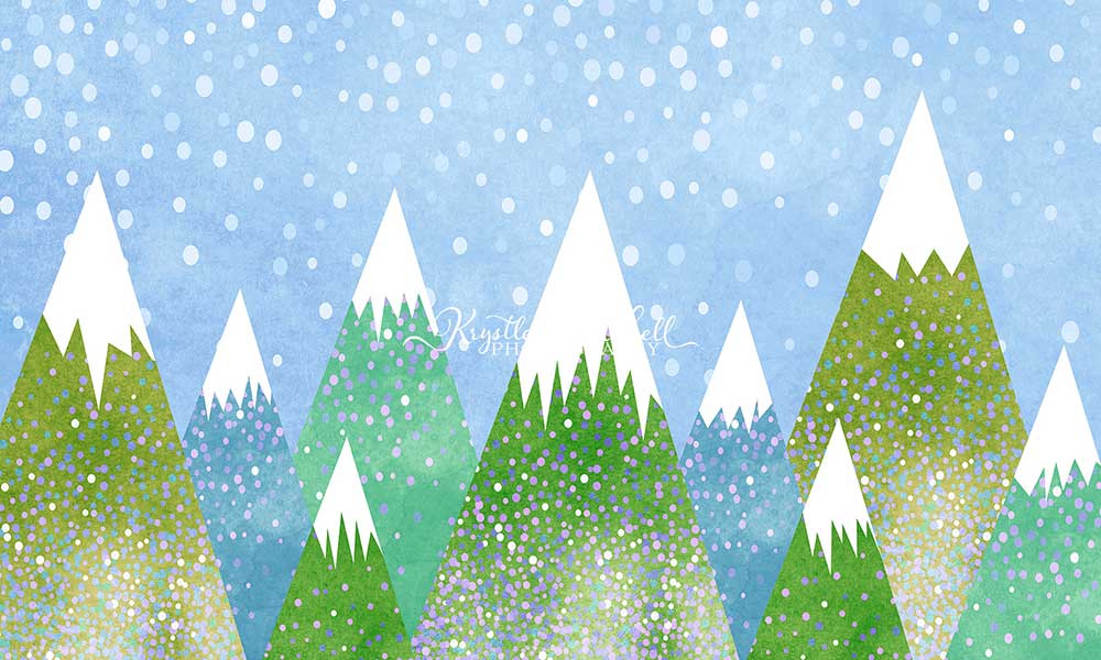 Kate Montagnes enneigées Bleu Vert Toile de fond conçu par Krystle Mitchell - Kate Backdrop FR