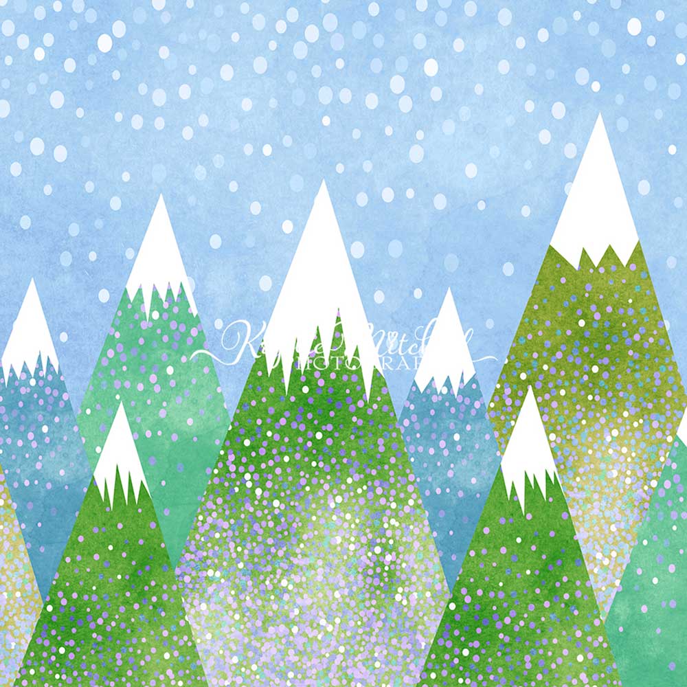 Kate Montagnes enneigées Bleu Vert Toile de fond conçu par Krystle Mitchell - Kate Backdrop FR