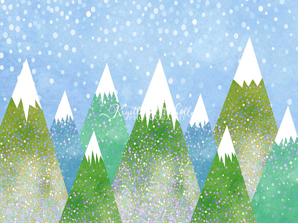 Kate Montagnes enneigées Bleu Vert Toile de fond conçu par Krystle Mitchell - Kate Backdrop FR