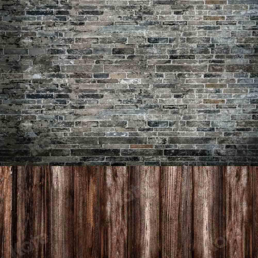 Épissage de planche de bois de toile de fond de mur de briques conçu par Chain Photography - Kate Backdrop FR