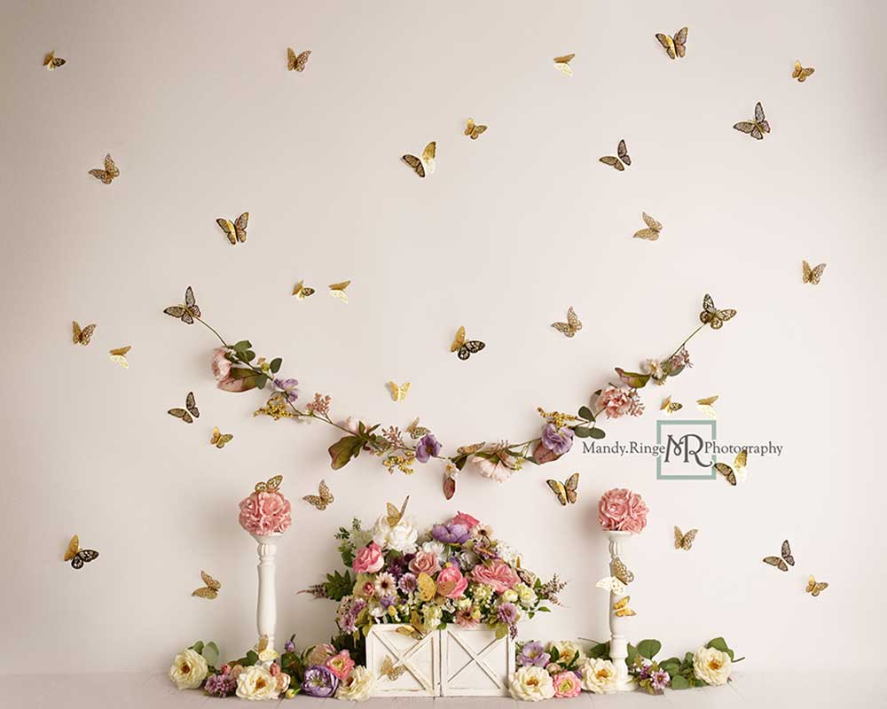 Kate Jardin Papillons Anniversaire Toile de fond conçue par Mandy Ringe - Kate Backdrop FR