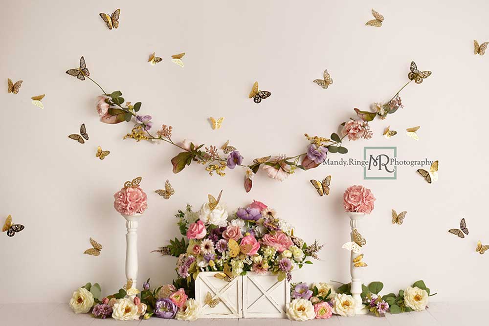 Kate Jardin Papillons Anniversaire Toile de fond conçue par Mandy Ringe - Kate Backdrop FR