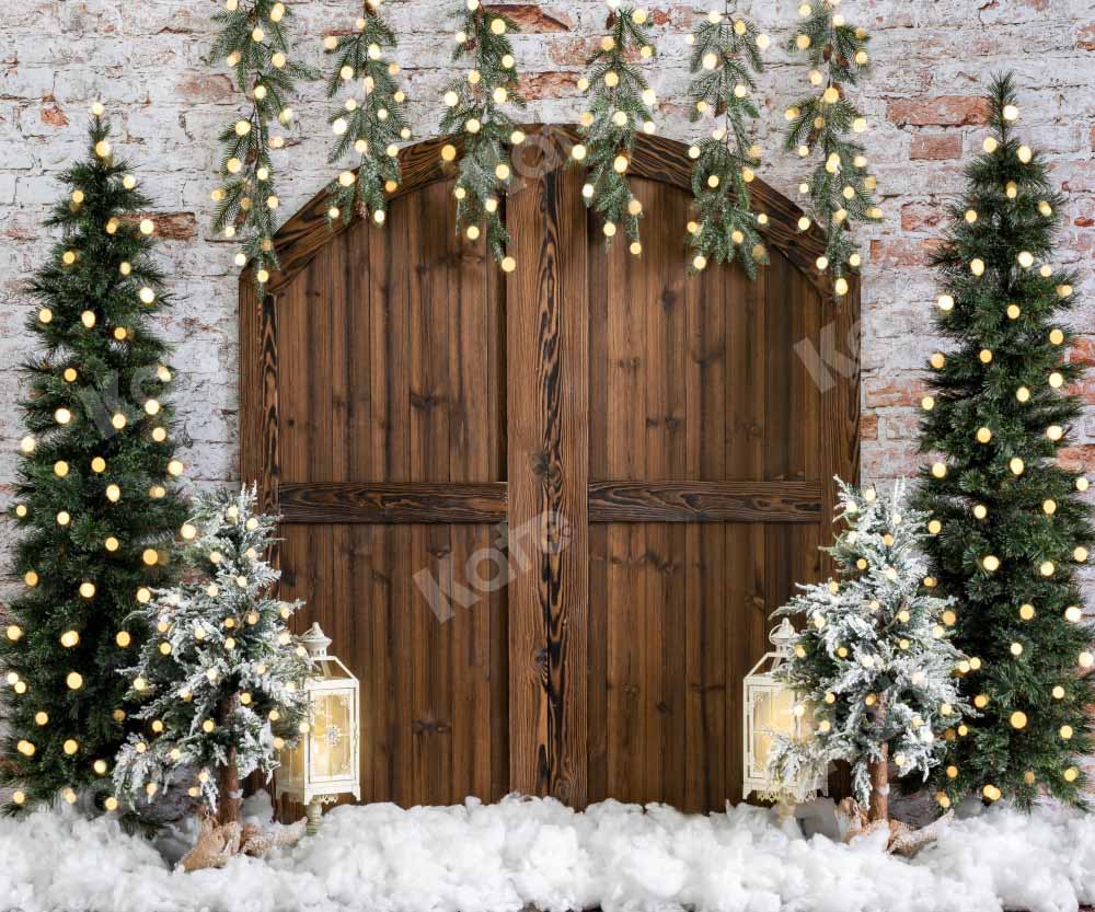 Kate Noël Mur de briques Arbres Porte Hiver Toile de fond conçue par Emetselch - Kate Backdrop FR