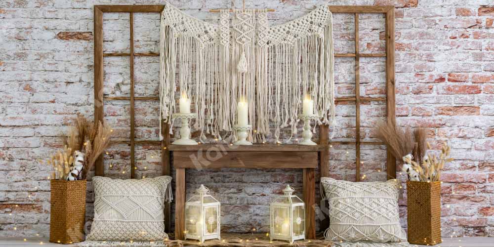 Kate Mur de briques Automne Boho Bougies Toile de fond conçu par Emetselch - Kate Backdrop FR