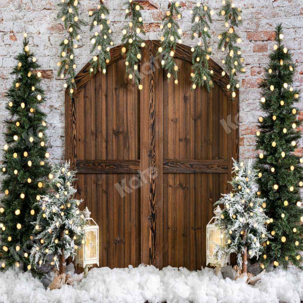 Kate Noël Mur de briques Arbres Porte Hiver Toile de fond conçue par Emetselch - Kate Backdrop FR
