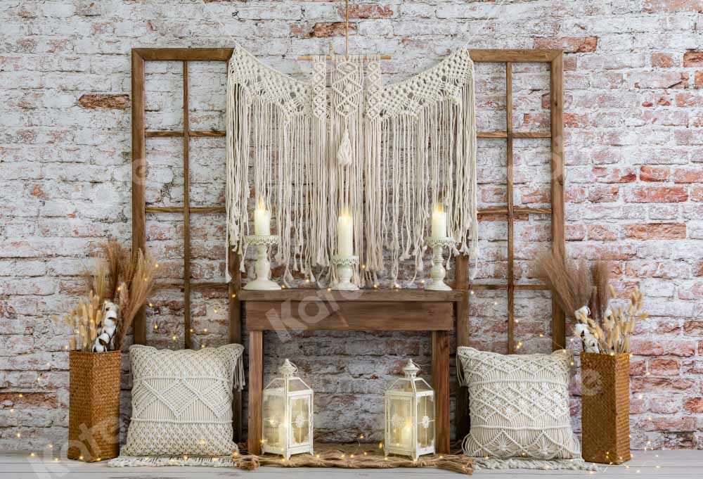 Kate Mur de briques Automne Boho Bougies Toile de fond conçu par Emetselch - Kate Backdrop FR